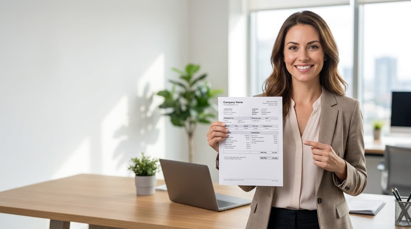 Professional holding a paystub document